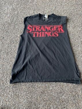Stranger Things Netflix Graphic Cut Off Tee Black Sleeveless Tank Grunge Y2K
